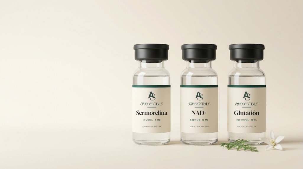 Viales con receta de Awesentials, empaque ilustrativo