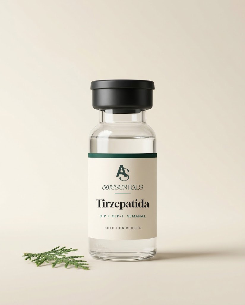 Tirzepatida inyectable de Awesentials, empaque ilustrativo