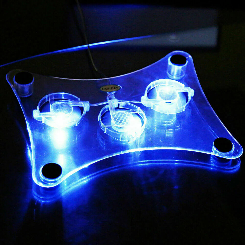 3 Fans USB Cooler Cooling Pad Stand LED Light Radiator for Laptop PC Notebook