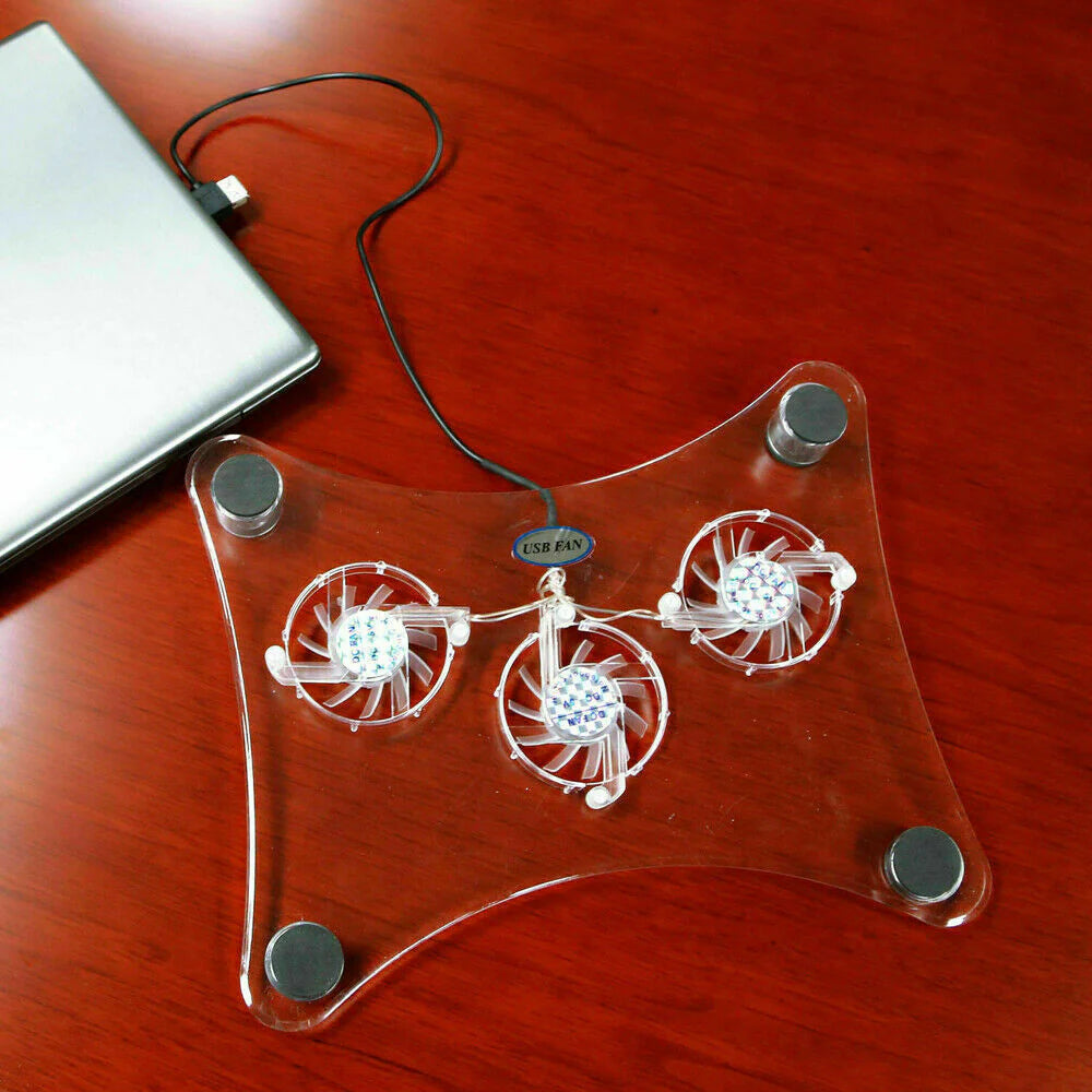 3 Fans USB Cooler Cooling Pad Stand LED Light Radiator for Laptop PC Notebook