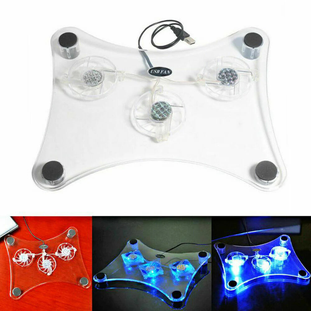 3 Fans USB Cooler Cooling Pad Stand LED Light Radiator for Laptop PC Notebook