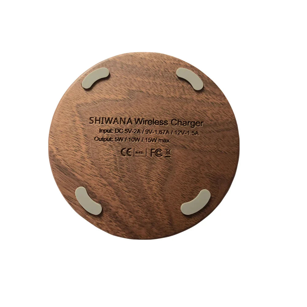 Wireless Charger Pad Bamboo Wood Cell Phone Wireless Chargers 10W Power Fast Charging Station with Charging Cable for Home Office